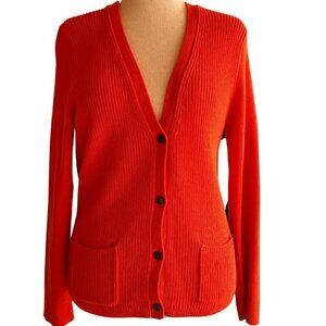 Lands End Cotton Cardigan Sweater Size LP Orange